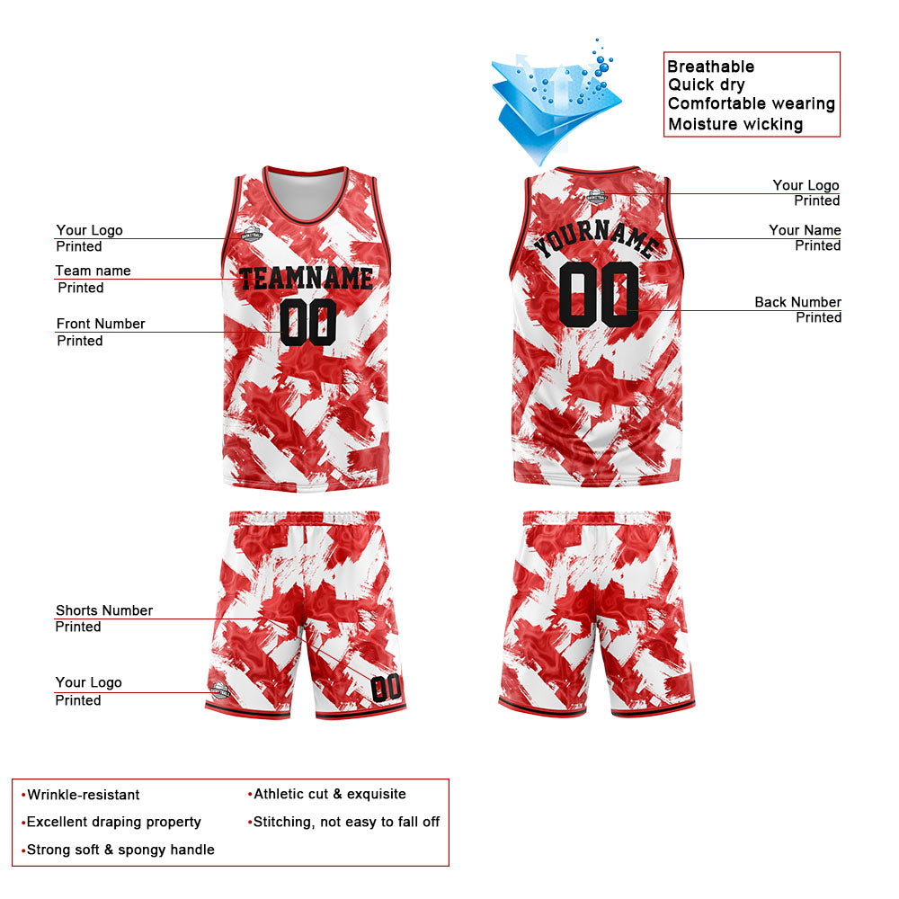 Custom Red White Basketball Jersey Uniform Suit Printed Your Logo Name Number