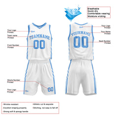 Custom White Light Blue Basketball Jersey Uniform Suit Printed Your Logo Name Number