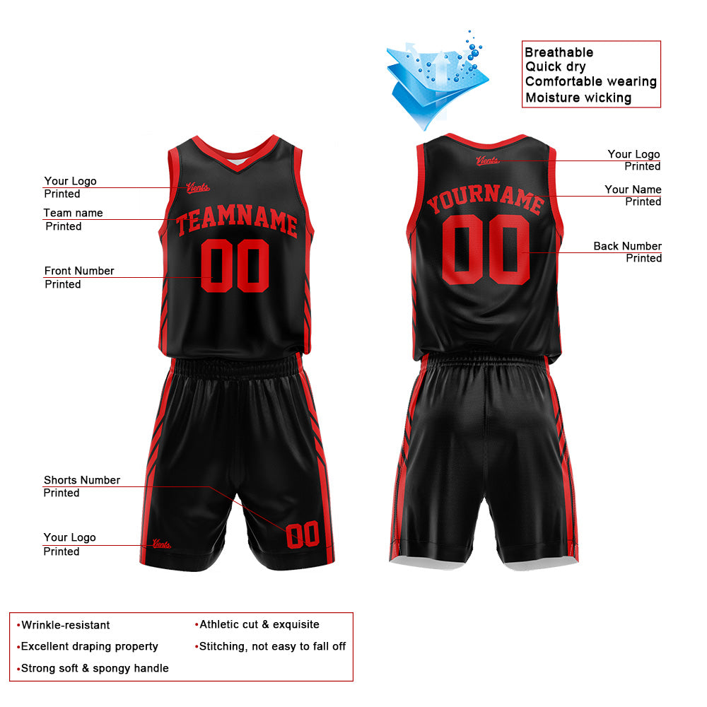 Custom Black Red Basketball Jersey Uniform Suit Printed Your Logo Name Number