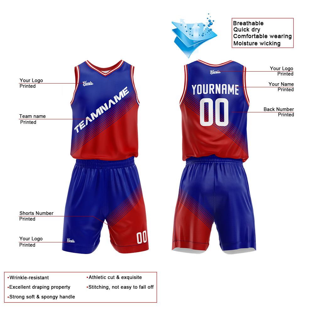 Custom Royal Red Basketball Jersey Uniform Suit Printed Your Logo Name Number