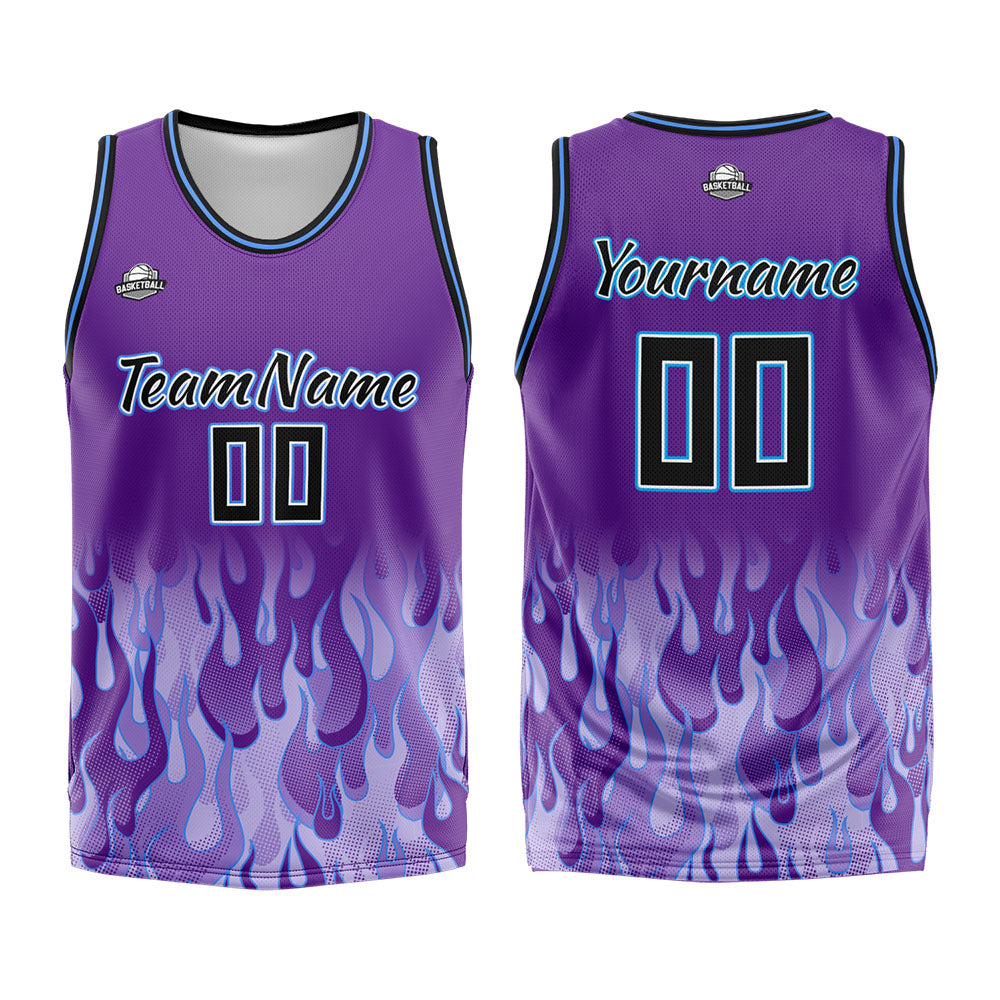 Custom Purple flame Basketball Jersey Uniform Suit Printed Your Logo Name Number