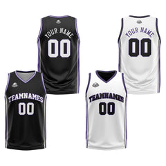 Custom Black White Purple Reversible Basketball Suit for Adults and Kids Personalized Jersey
