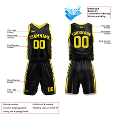 Custom Black Yellow Basketball Jersey Uniform Suit Printed Your Logo Name Number