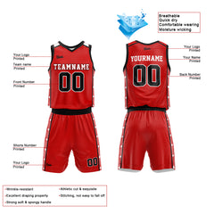 Custom Red Black Basketball Jersey Uniform Suit Printed Your Logo Name Number