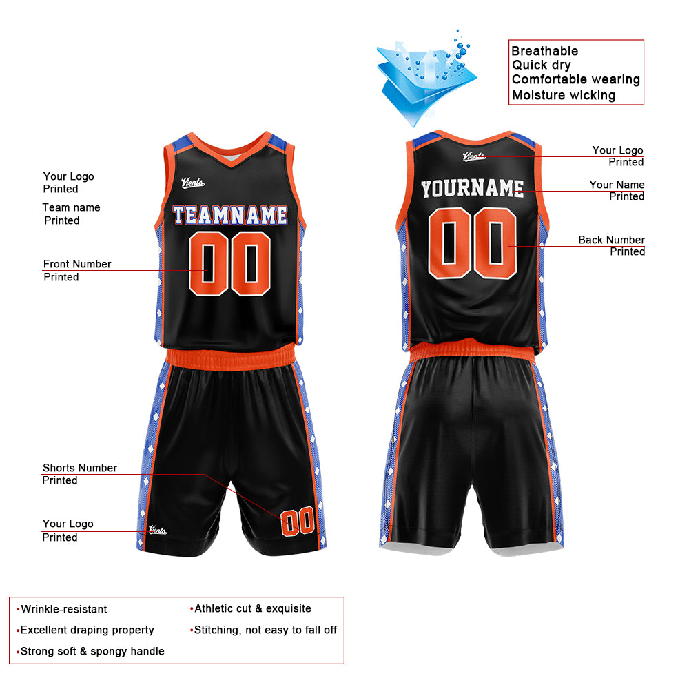Custom Black Orange Royal Basketball Jersey Uniform Suit Printed Your Logo Name Number