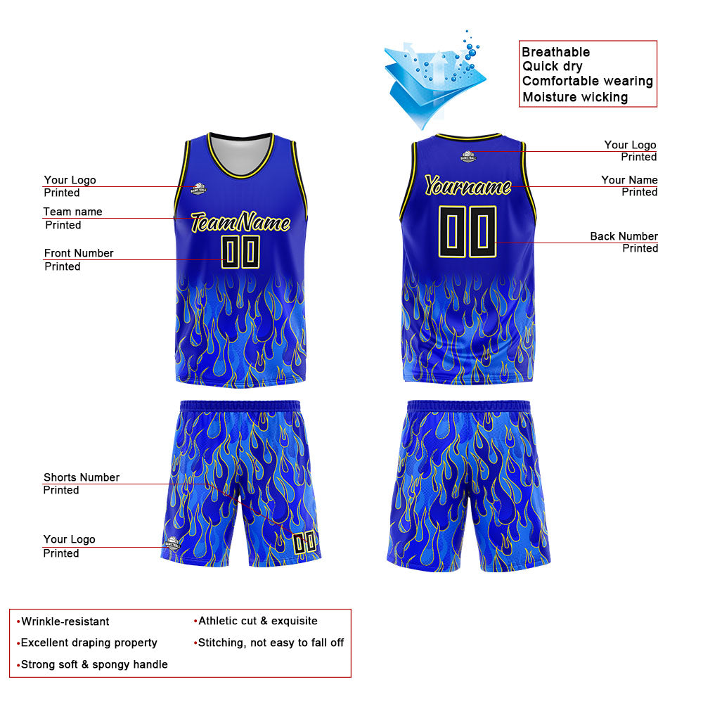 Custom Royal flame Basketball Jersey Uniform Suit Printed Your Logo Name Number