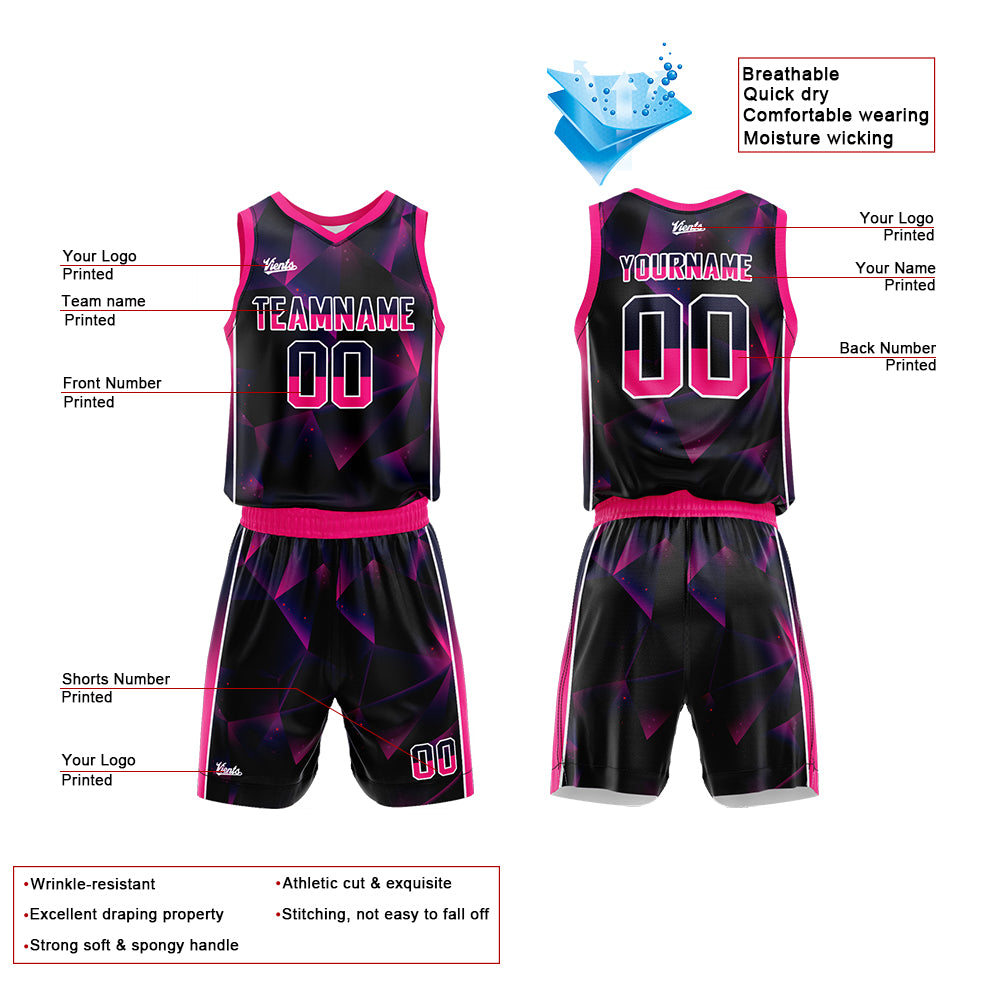 Custom Black Navy Pink Basketball Jersey Uniform Suit Printed Your Logo Name Number