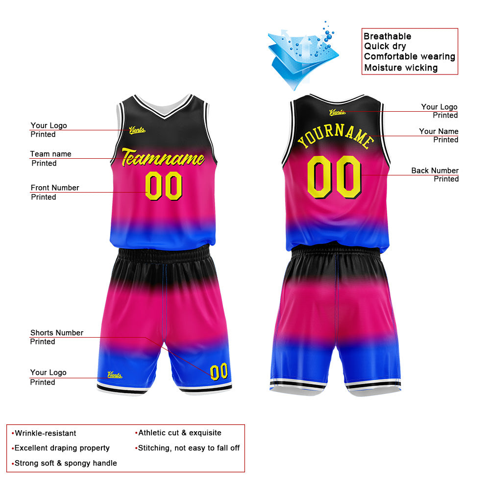 Custom Gradient Hot Pink Basketball Jersey Uniform Suit Printed Your Logo Name Number