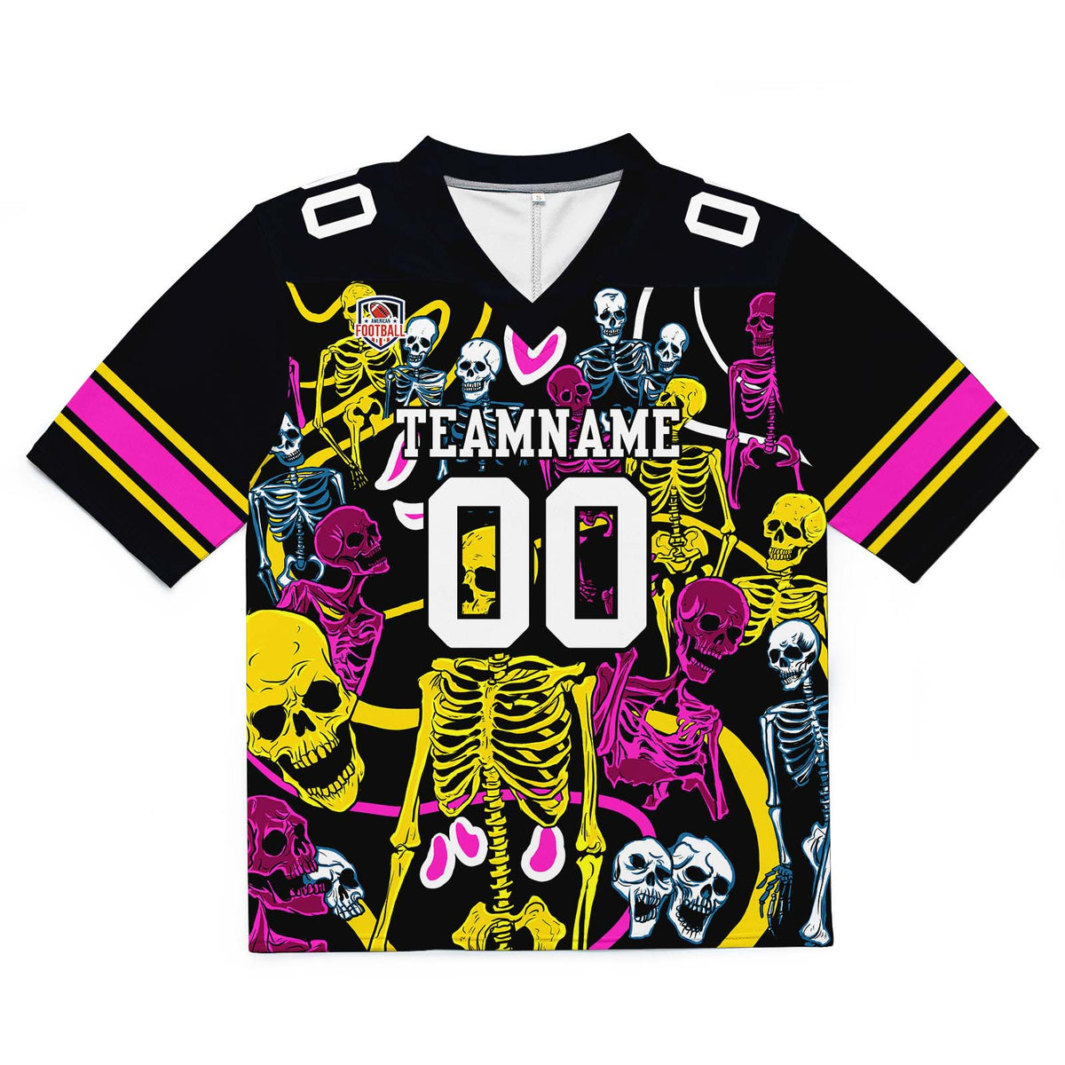 Custom Football Jersey Shirt Personalized Stitched Printed Team Name Number Skeleton-Yellow