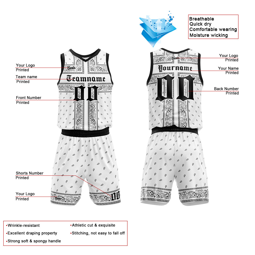 Custom White Black Basketball Jersey Uniform Suit Printed Your Logo Name Number