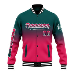 Custom Varsity Jacket Letterman jacket for Men, Women and Youth Dark Green&Pink