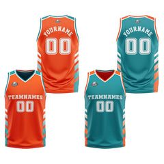 Custom Orange Teal White Reversible Basketball Suit for Adults and Kids Personalized Jersey