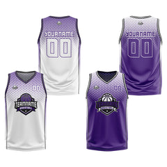 Custom White Purple Black Reversible Basketball Suit for Adults and Kids Personalized Jersey