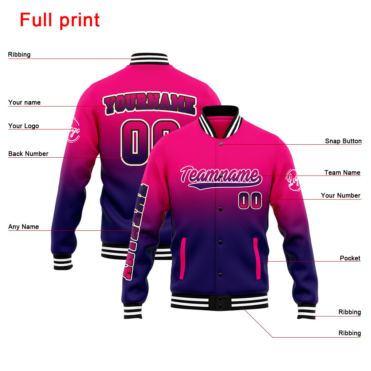 Custom Varsity Jacket Letterman jacket for Men, Women and Youth Rose&Dark Purple