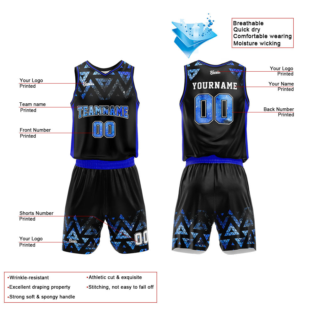 Custom Black Blue Starry Sky Basketball Jersey Uniform Suit Printed Your Logo Name Number