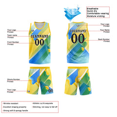 Custom Yellow Blue Basketball Jersey Uniform Suit Printed Your Logo Name Number