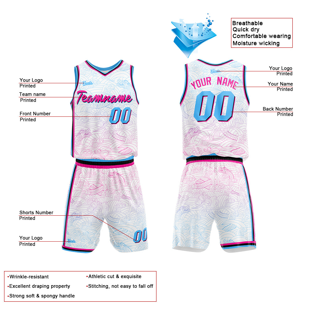 Custom White Basketball Jersey Uniform Suit Printed Your Logo Name Number