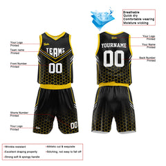 Custom Black Yellow Basketball Jersey Uniform Suit Printed Your Logo Name Number