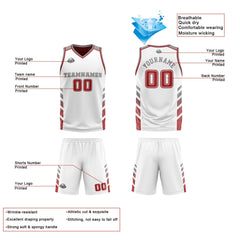 Custom White Red Grey Reversible Basketball Suit for Adults and Kids Personalized Jersey