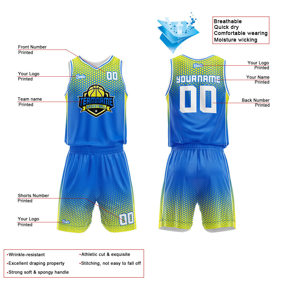 Custom Blue Yellow Basketball Jersey Uniform Suit Printed Your Logo Name Number