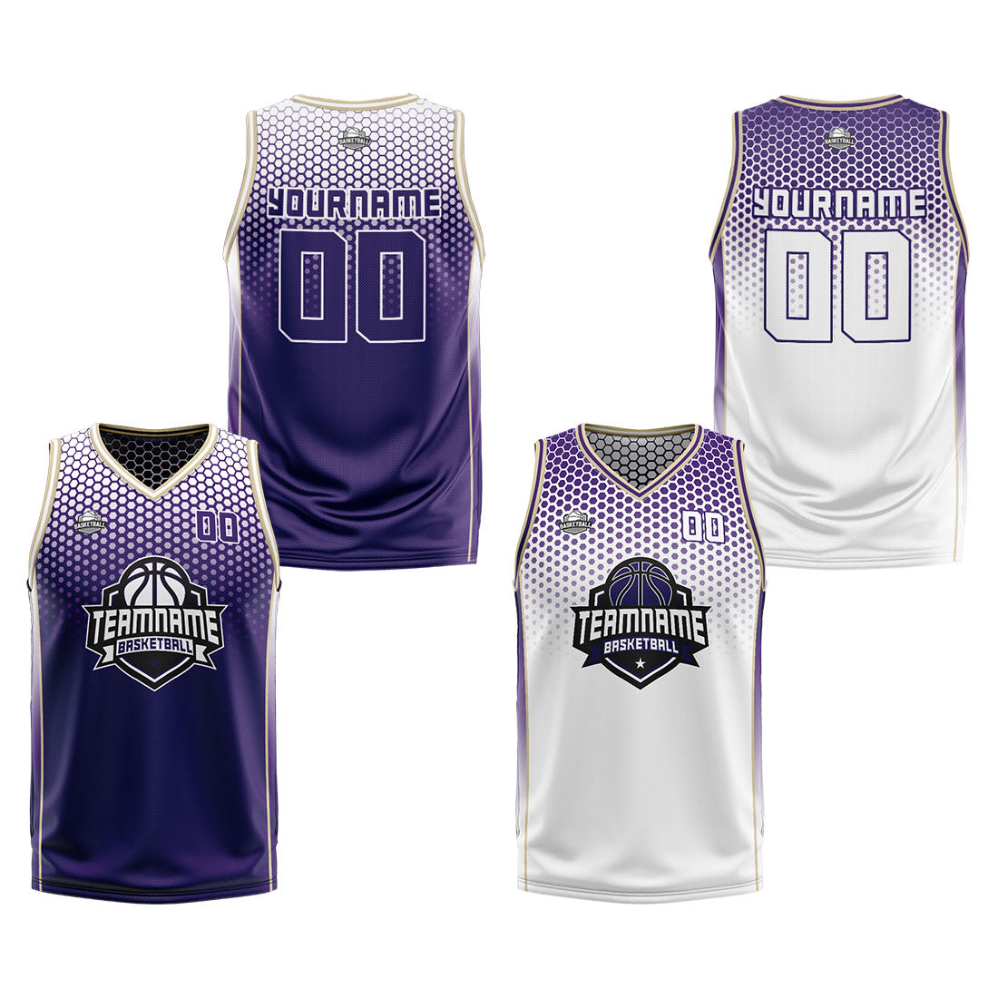 Custom Purple White Reversible Basketball Suit for Adults and Kids Personalized Jersey