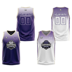 Custom Purple White Reversible Basketball Suit for Adults and Kids Personalized Jersey
