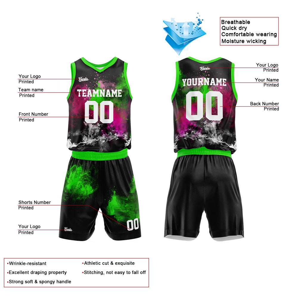 Custom Splash Rose Neon Green Basketball Jersey Uniform Suit Printed Your Logo Name Number