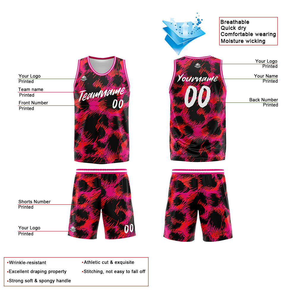 Custom Pink leopard print Basketball Jersey Uniform Suit Printed Your Logo Name Number
