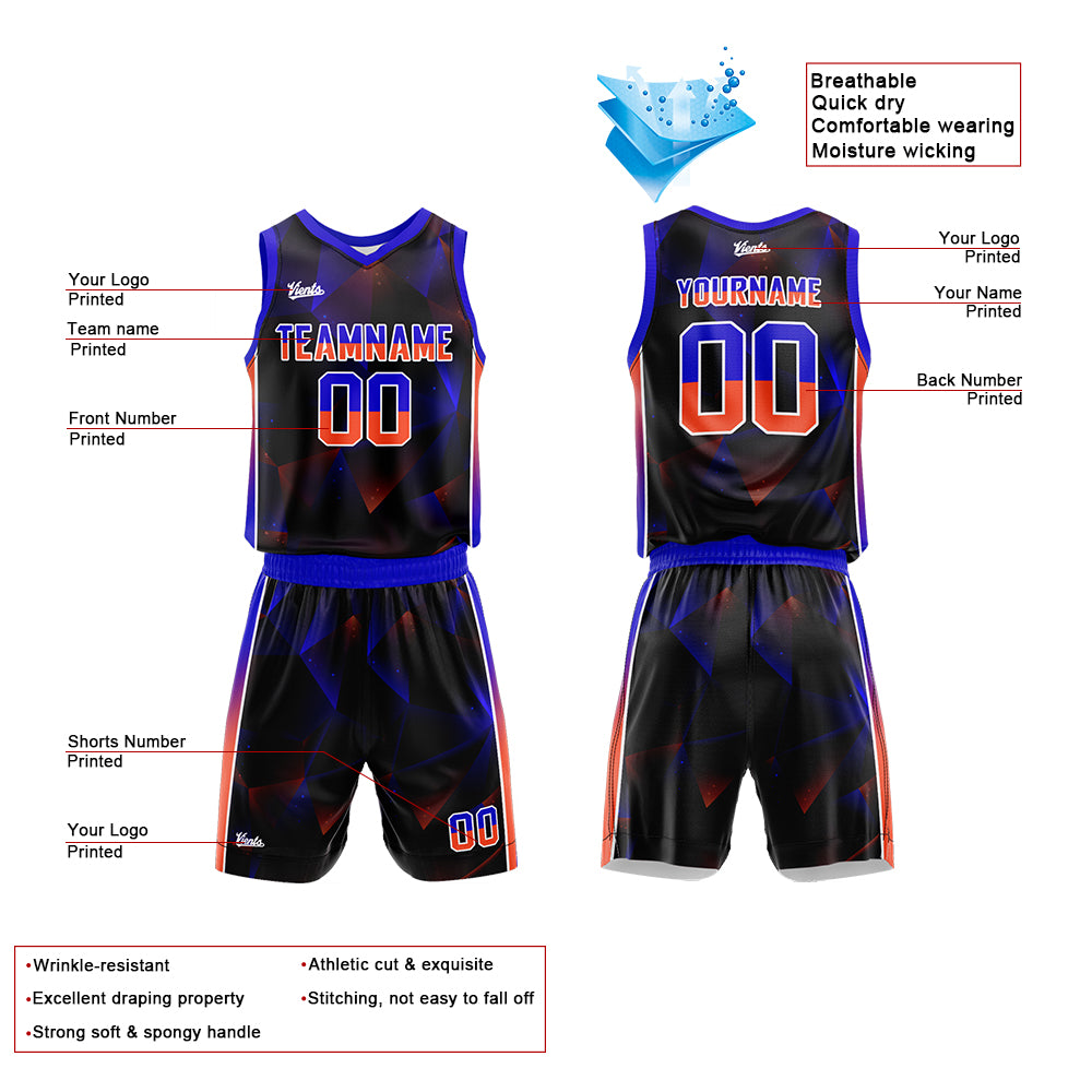 Custom Black Royal Orange Basketball Jersey Uniform Suit Printed Your Logo Name Number