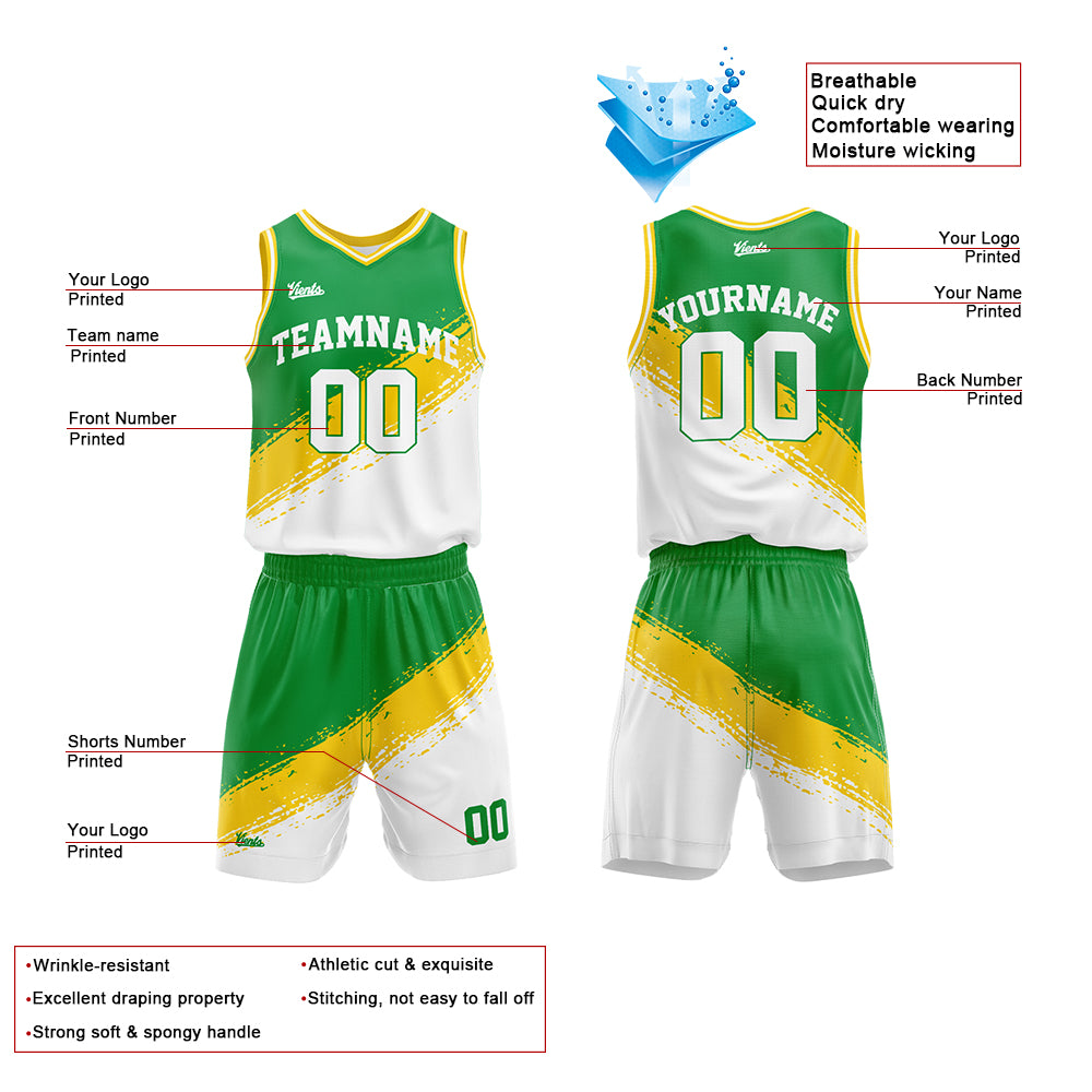 Custom Green Yellow White Basketball Jersey Uniform Suit Printed Your Logo Name Number