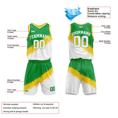 Custom Green Yellow White Basketball Jersey Uniform Suit Printed Your Logo Name Number