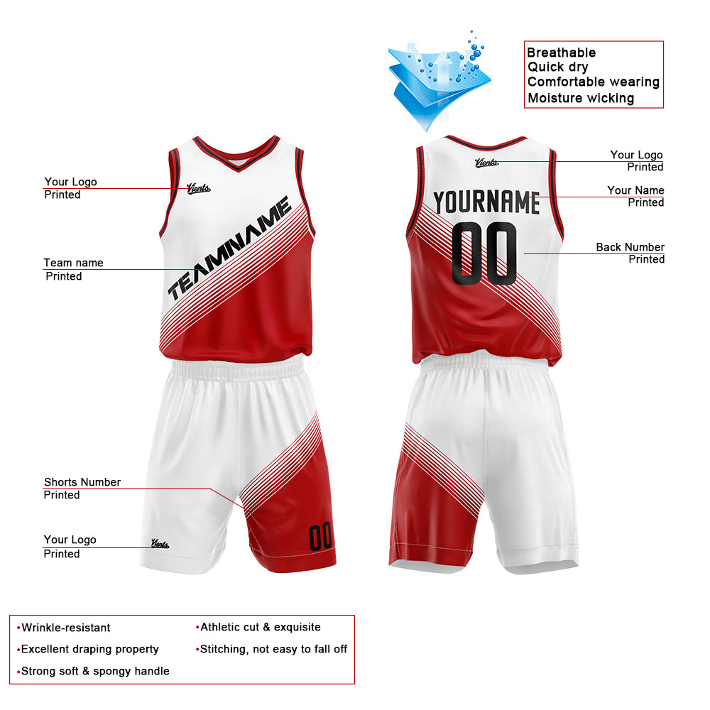 Custom White Red Basketball Jersey Uniform Suit Printed Your Logo Name Number
