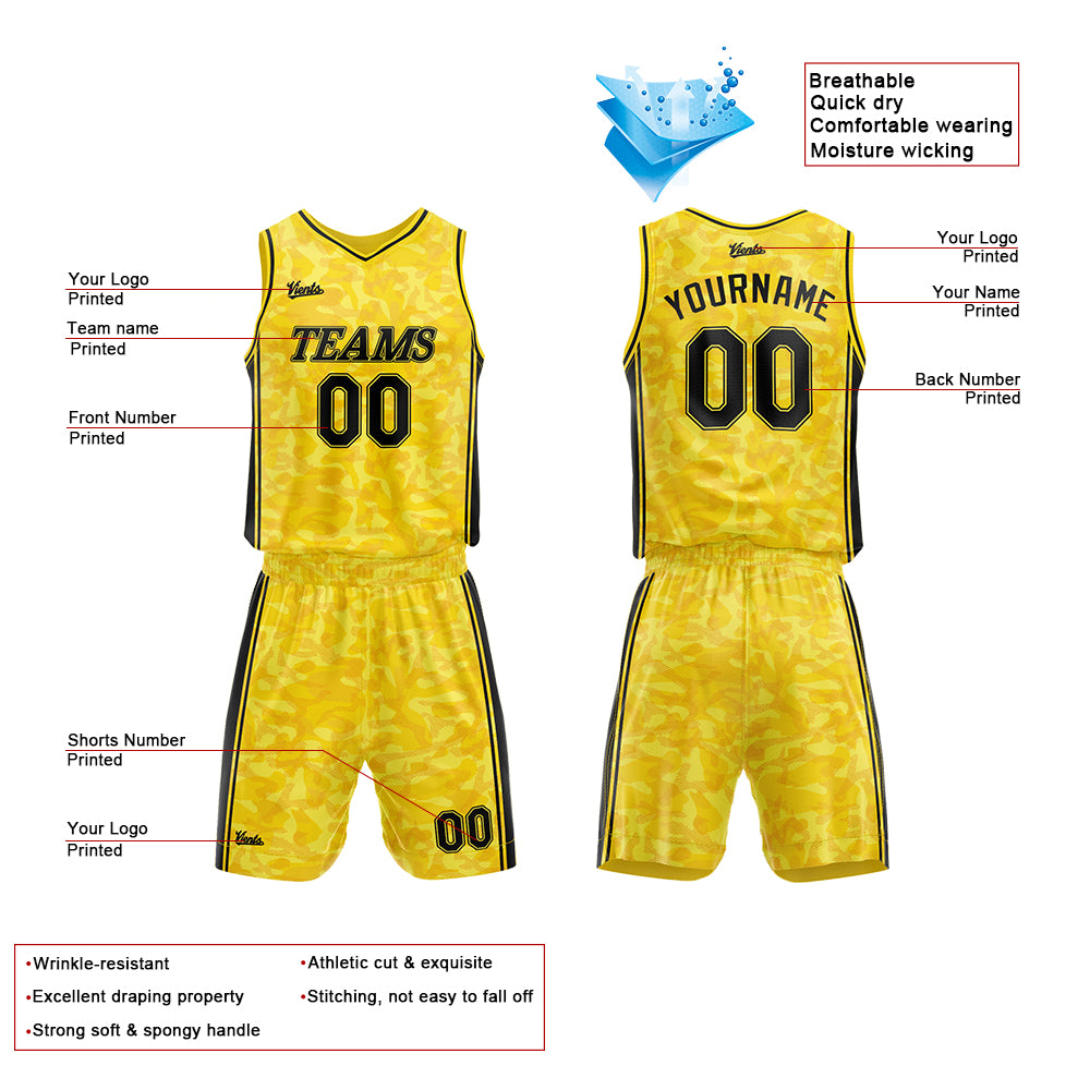 Custom Yellow Basketball Jersey Uniform Suit Printed Your Logo Name Number