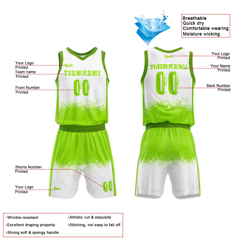 Custom White Neon Green Basketball Jersey Uniform Suit Printed Your Logo Name Number