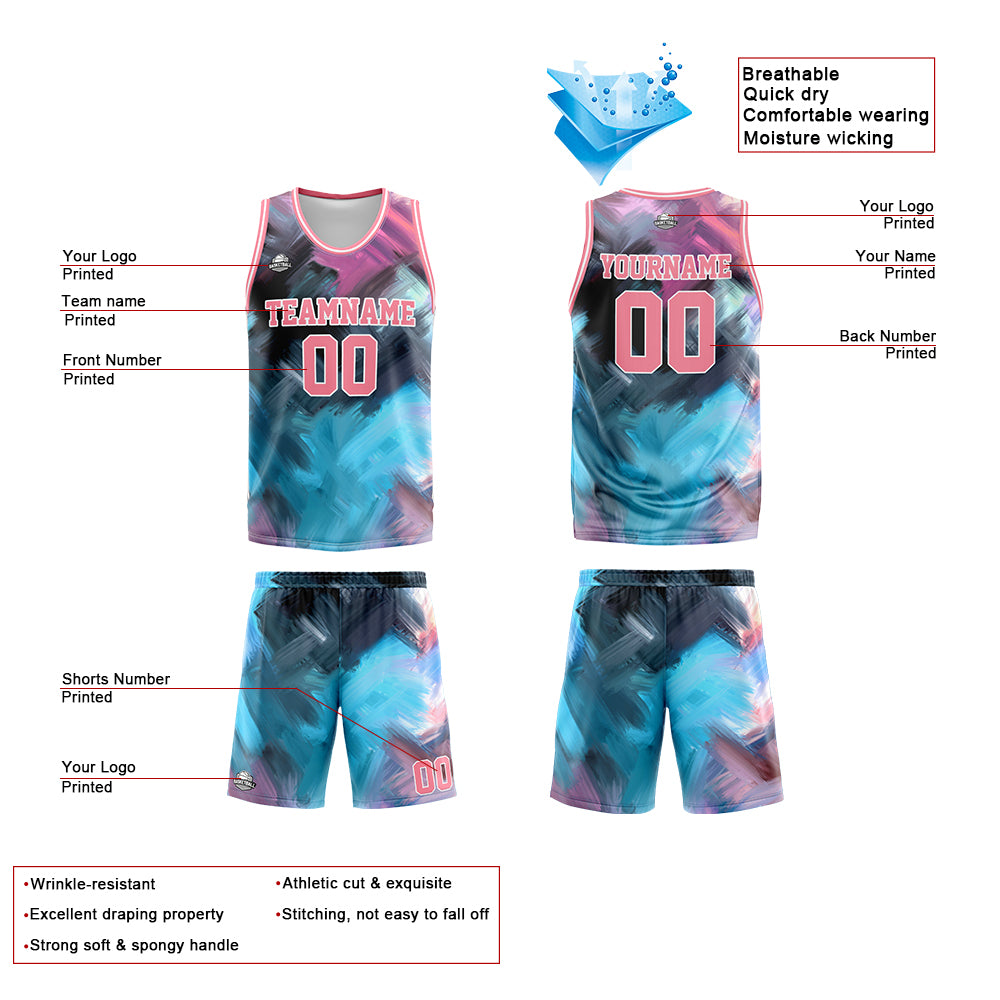 Custom Pinhk Light Blue Basketball Jersey Uniform Suit Printed Your Logo Name Number