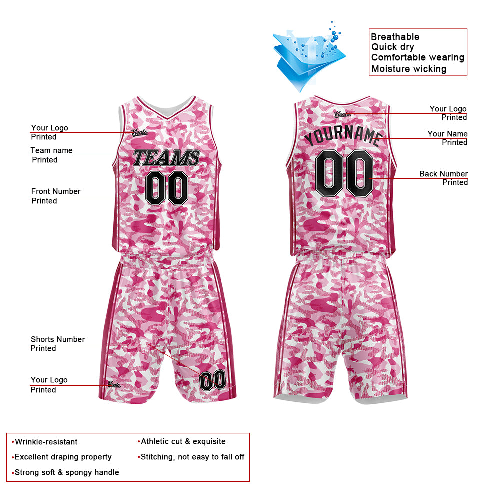 Custom Pink Basketball Jersey Uniform Suit Printed Your Logo Name Number