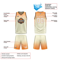Custom Cream Orange Black Reversible Basketball Suit for Adults and Kids Personalized Jersey