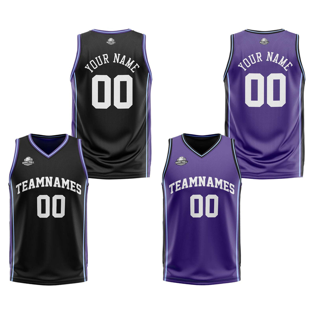 Custom Black Purple White Reversible Basketball Suit for Adults and Kids Personalized Jersey