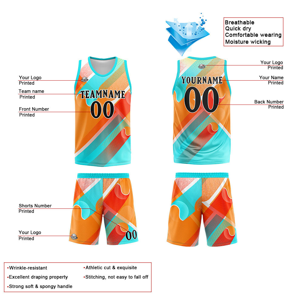 Custom Aqua Orange Basketball Jersey Uniform Suit Printed Your Logo Name Number