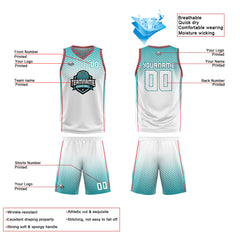 Custom White Cyan Red Reversible Basketball Suit for Adults and Kids Personalized Jersey