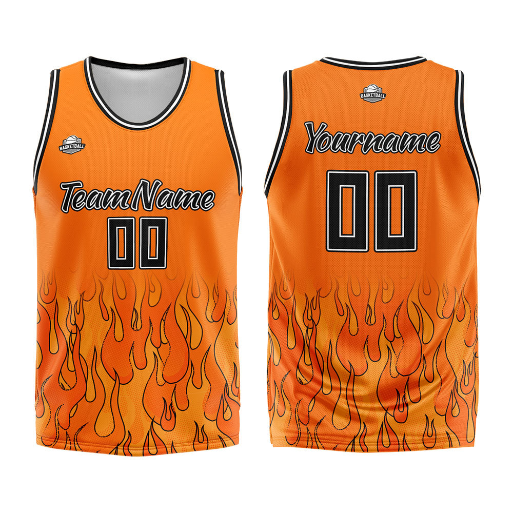 Custom Orange flame Basketball Jersey Uniform Suit Printed Your Logo Name Number