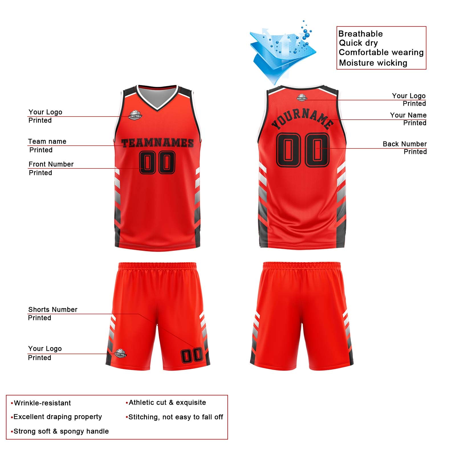Custom Red White Black Reversible Basketball Suit for Adults and Kids Personalized Jersey