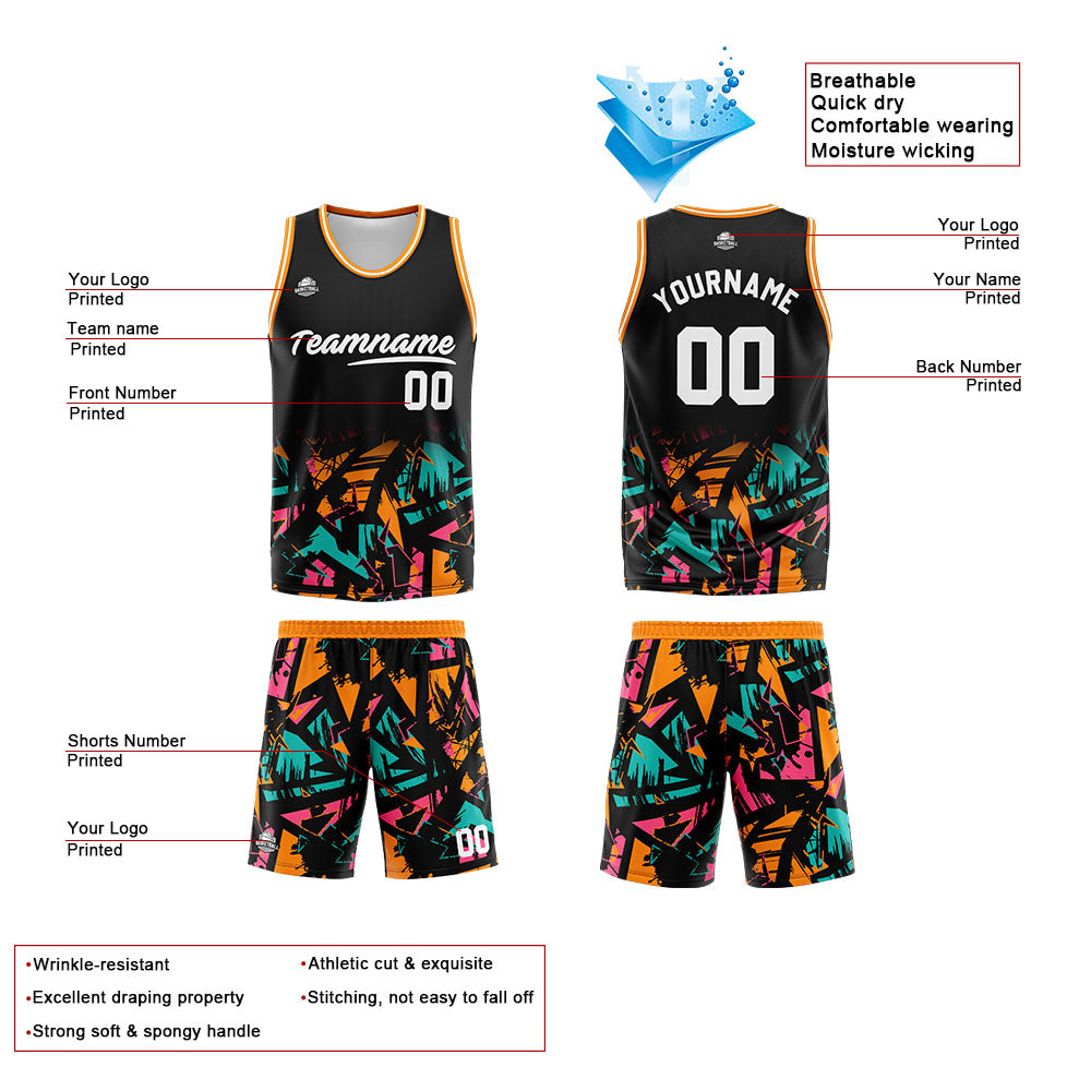 Custom Black Orange Green Basketball Jersey Uniform Suit Printed Your Logo Name Number