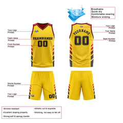 Custom Yellow Red Black Reversible Basketball Suit for Adults and Kids Personalized Jersey