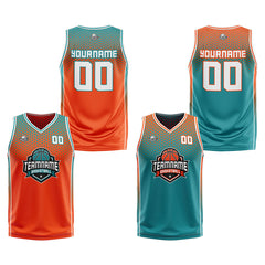 Custom Orange Cyan White Reversible Basketball Suit for Adults and Kids Personalized Jersey