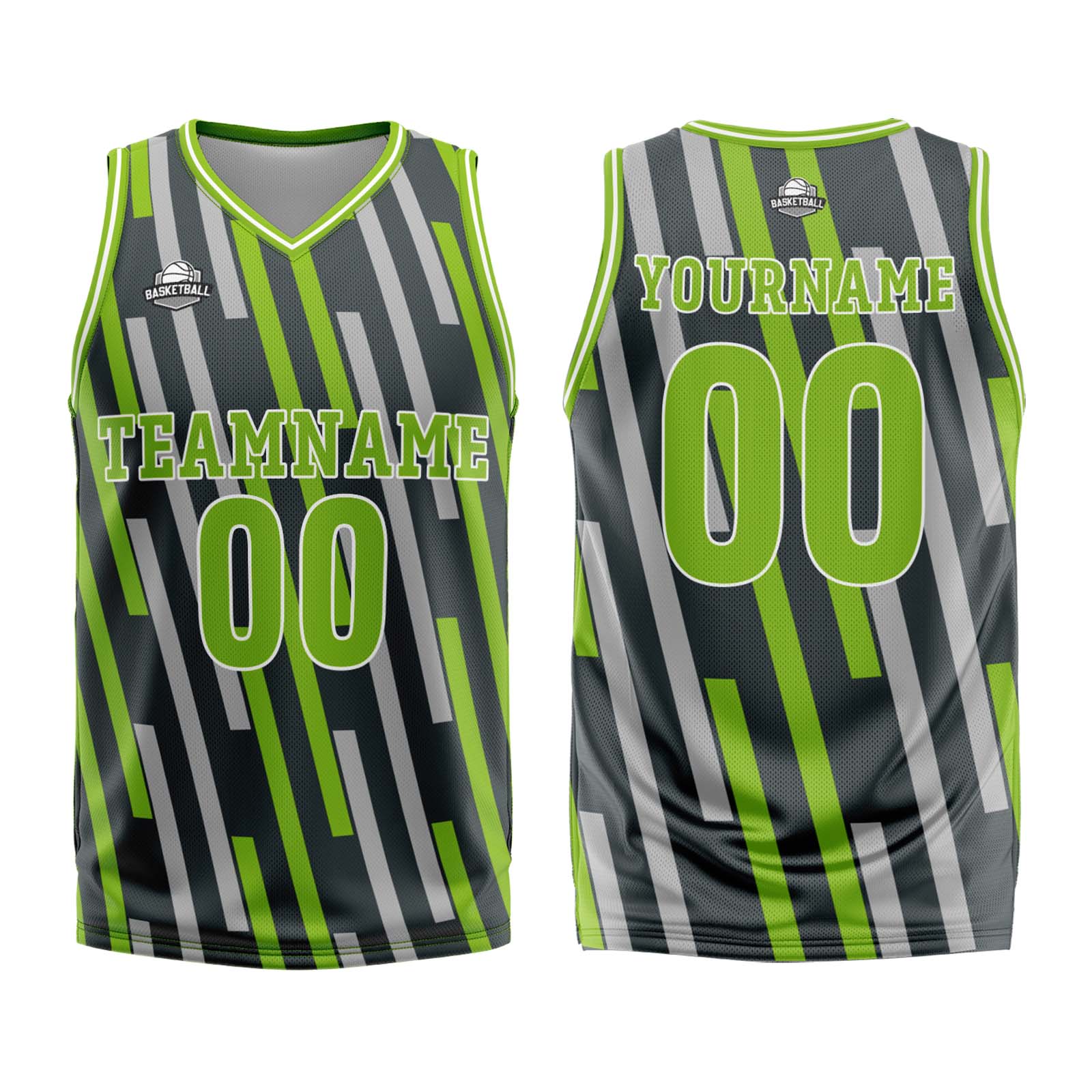 Custom Vertical Bar Green Grey Basketball Jersey Uniform Suit Printed Your Logo Name Number