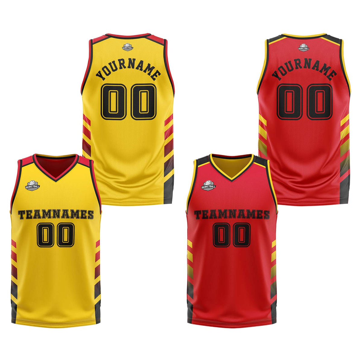 Custom Yellow Red Black Reversible Basketball Suit for Adults and Kids Personalized Jersey