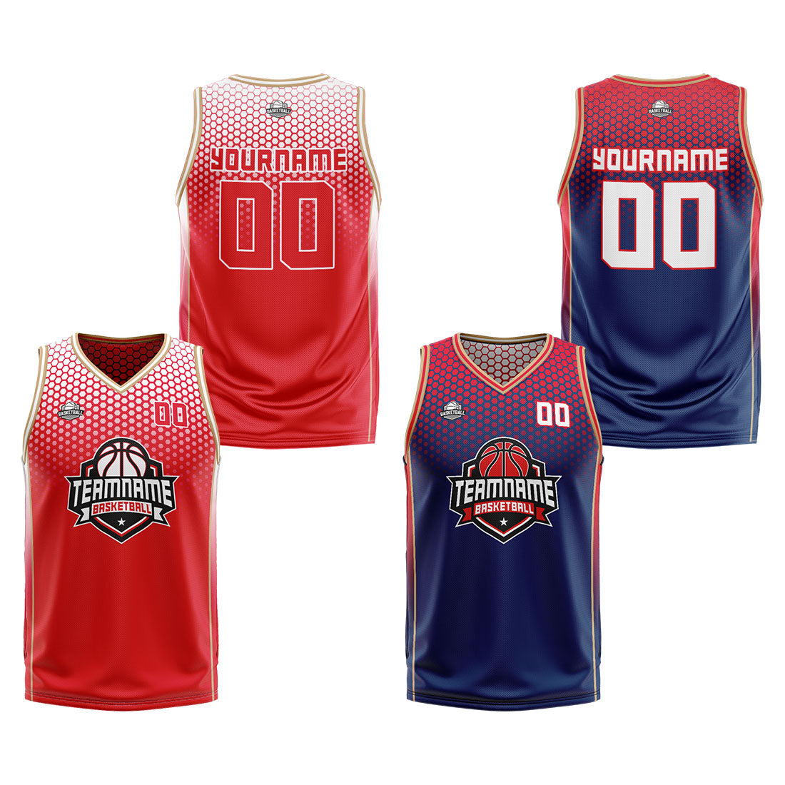 Custom Red Blue Gold Reversible Basketball Suit for Adults and Kids Personalized Jersey