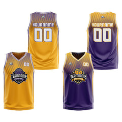 Custom Yellow Purple White Reversible Basketball Suit for Adults and Kids Personalized Jersey