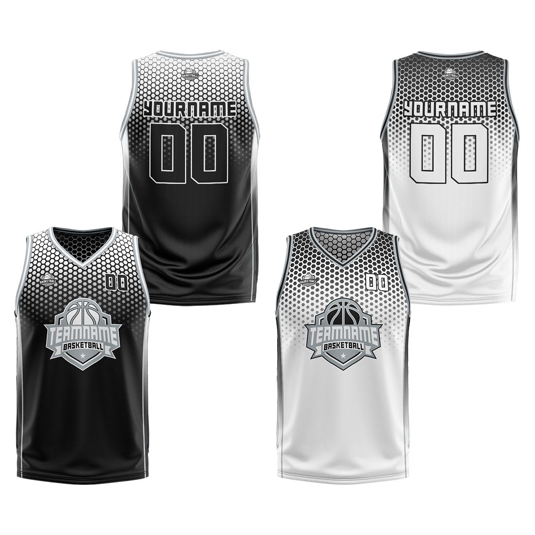 Custom Black White Gray Reversible Basketball Suit for Adults and Kids Personalized Jersey